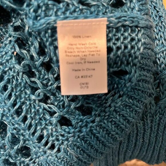 Talbots Preppy Business Casual Blue/Green Crocheted Long Sleeve VNeck Cardigan S - Picture 3 of 3